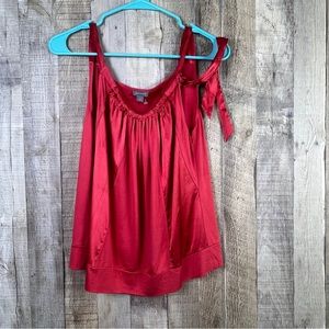 Ann Taylor Size Large Shoulder Bow Scoop Neck Red Tank Top